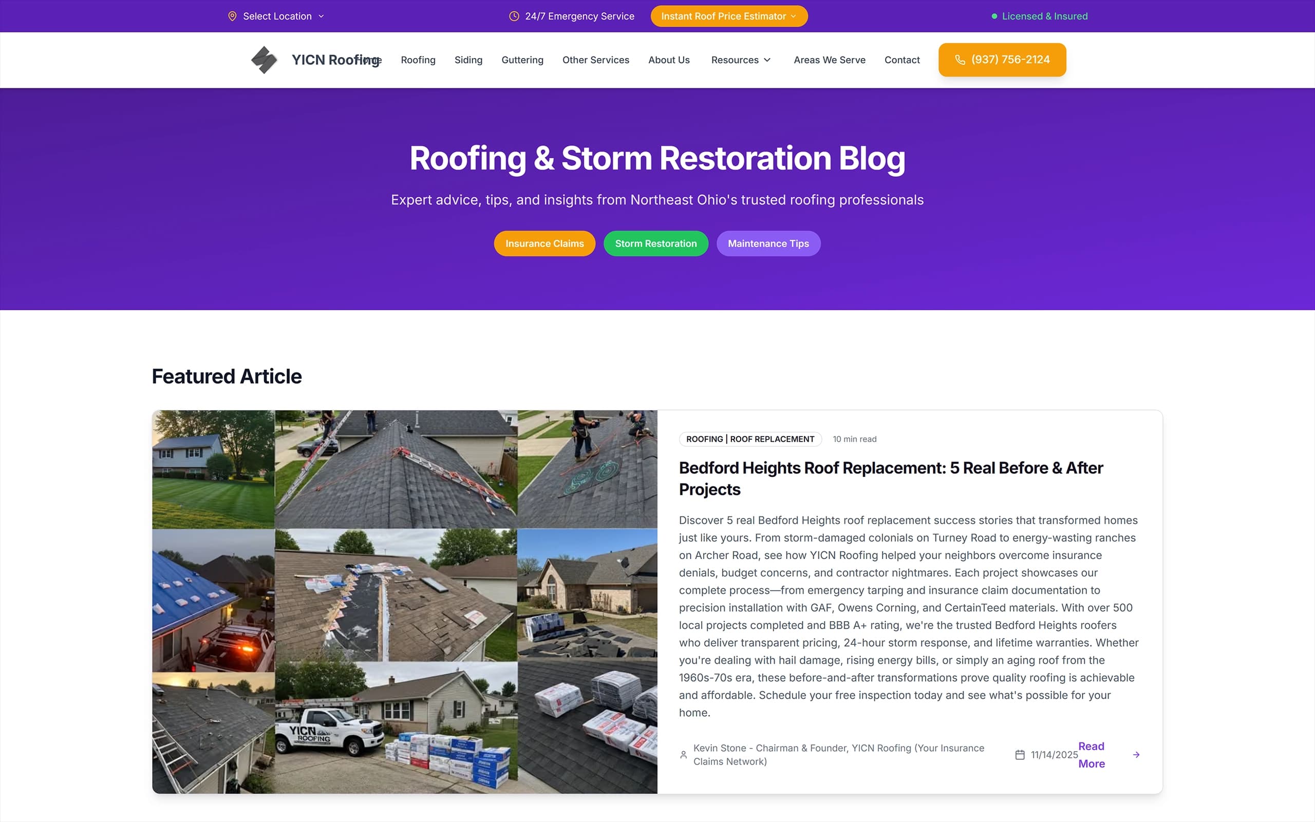 YICN Roofing website preview